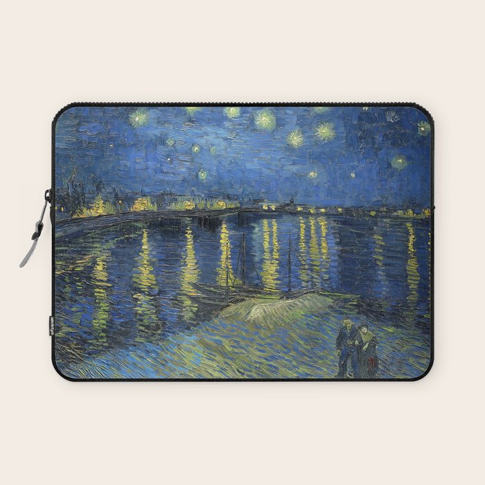 Vincent van Gogh Starry Night Over the Rhone (1888) enhanced with artificial intelligence Laptop Sleeve Gallery Image 1