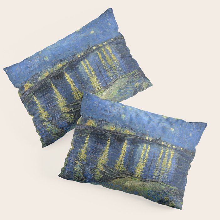 Vincent van Gogh Starry Night Over the Rhone (1888) enhanced with artificial intelligence Pillow Sham Gallery Image 3