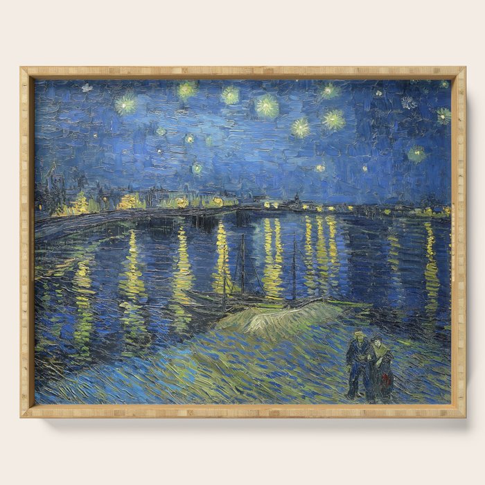 Vincent van Gogh Starry Night Over the Rhone (1888) enhanced with artificial intelligence Serving Tray Gallery Image 1