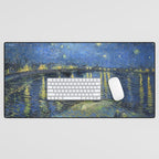 Vincent van Gogh Starry Night Over the Rhone (1888) enhanced with artificial intelligence Desk Mat Gallery Image 1