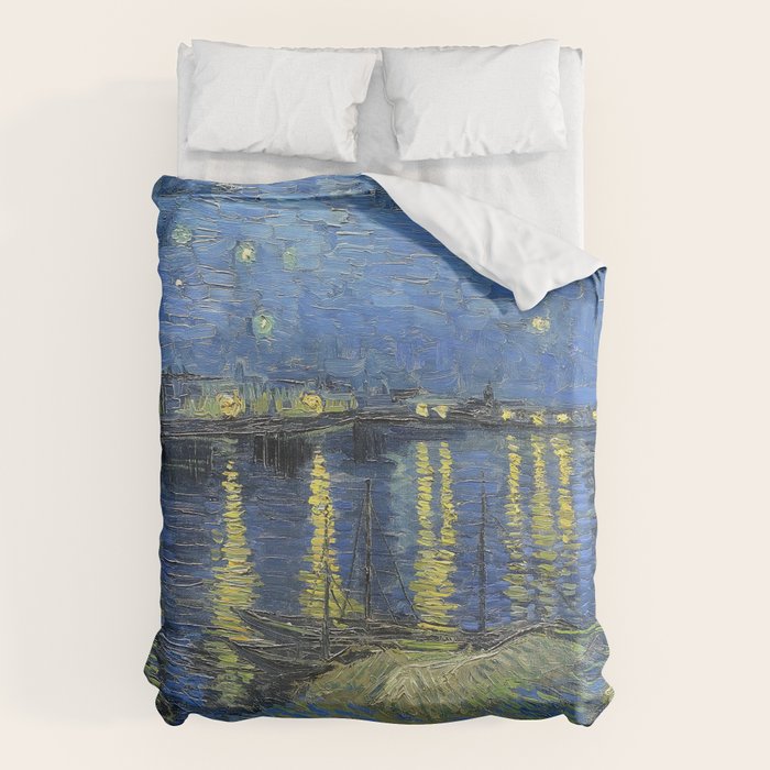 Vincent van Gogh Starry Night Over the Rhone (1888) enhanced with artificial intelligence Duvet Cover Gallery Image 1