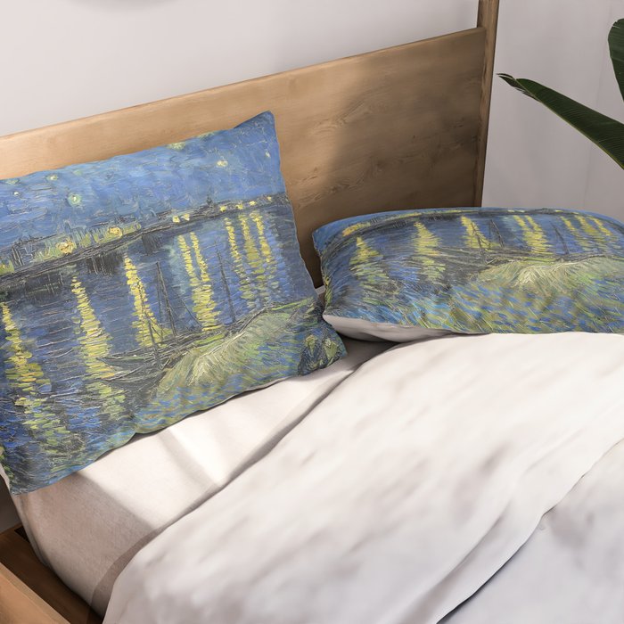 Vincent van Gogh Starry Night Over the Rhone (1888) enhanced with artificial intelligence Pillow Sham Gallery Image 2