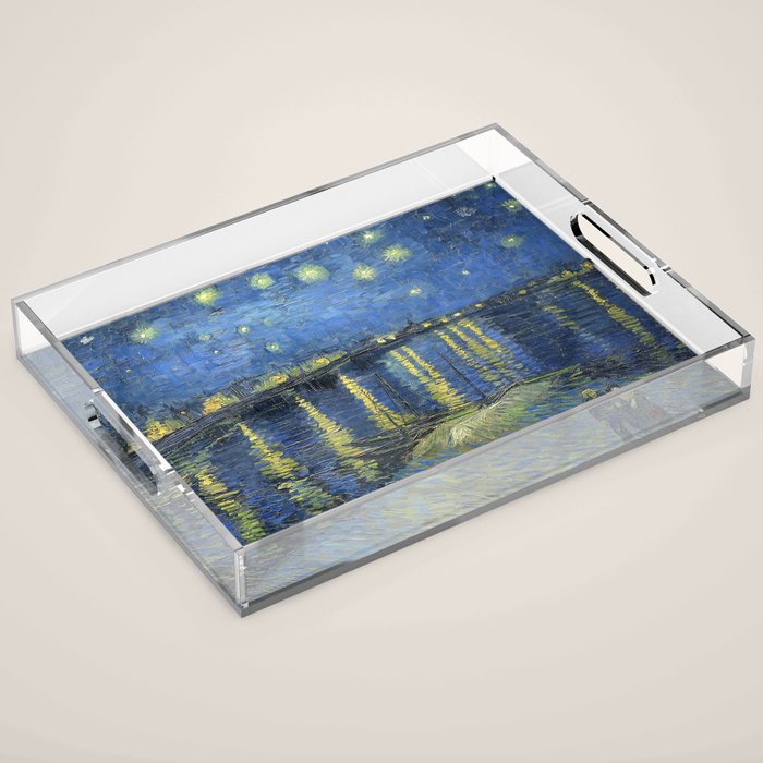 Vincent van Gogh Starry Night Over the Rhone (1888) enhanced with artificial intelligence Acrylic Tray Gallery Image 1