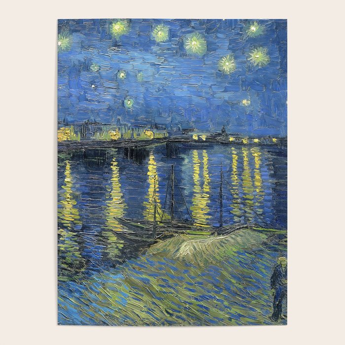 Vincent van Gogh Starry Night Over the Rhone (1888) enhanced with artificial intelligence Poster Gallery Image 1