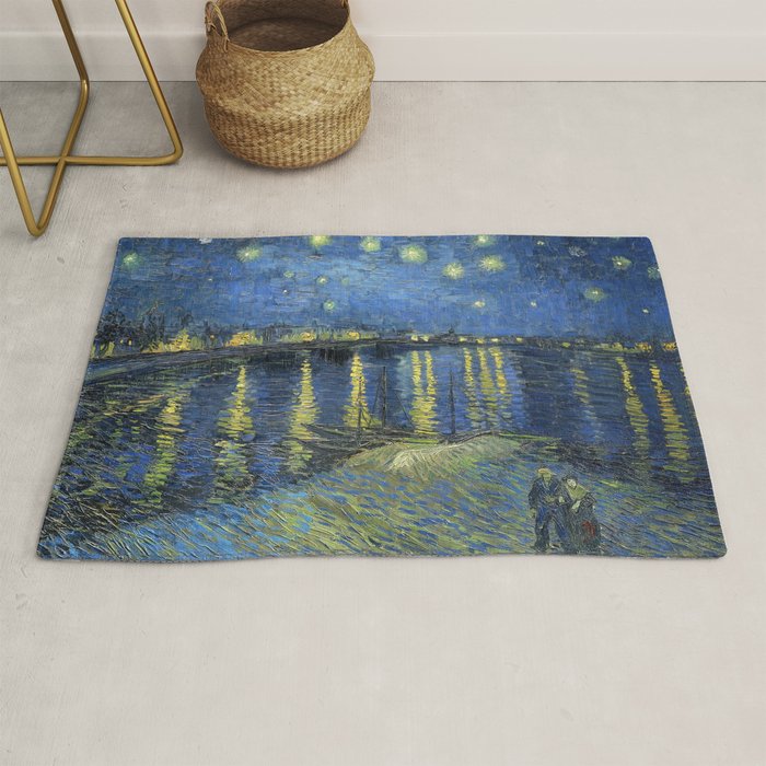 Vincent van Gogh Starry Night Over the Rhone (1888) enhanced with artificial intelligence Rug Gallery Image 1