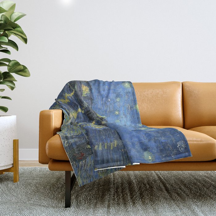 Vincent van Gogh Starry Night Over the Rhone (1888) enhanced with artificial intelligence Throw Blanket Gallery Image 1