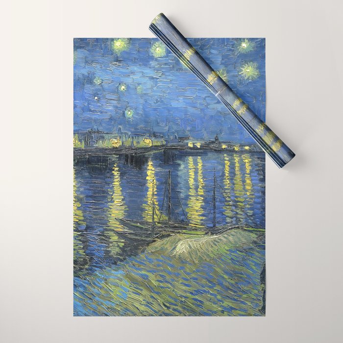 Vincent van Gogh Starry Night Over the Rhone (1888) enhanced with artificial intelligence Wrapping Paper Gallery Image 1
