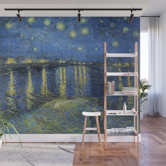 Vincent van Gogh Starry Night Over the Rhone (1888) enhanced with artificial intelligence Wall Mural Gallery Image 1