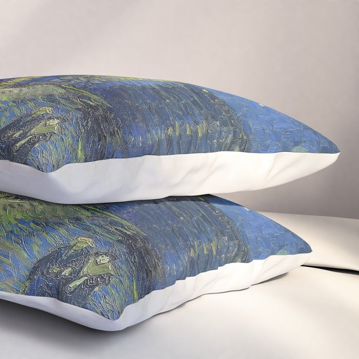 Vincent van Gogh Starry Night Over the Rhone (1888) enhanced with artificial intelligence Pillow Sham Gallery Image 3