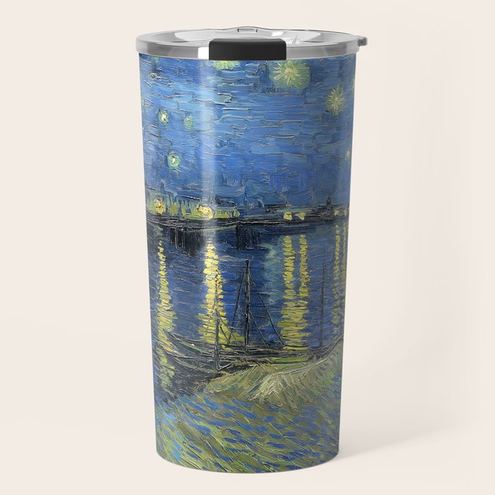 Vincent van Gogh Starry Night Over the Rhone (1888) enhanced with artificial intelligence Travel Mug Gallery Image 1