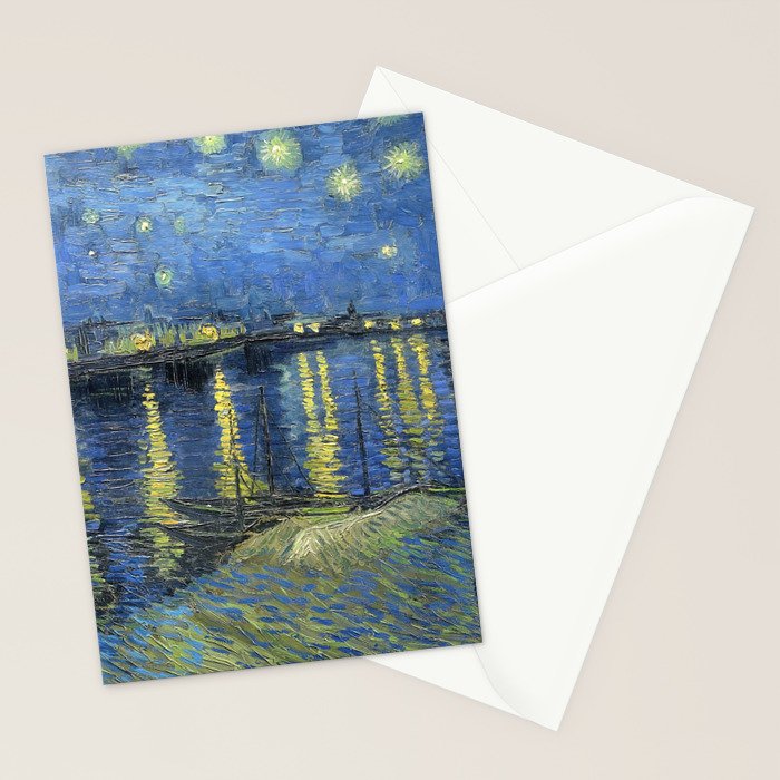 Vincent van Gogh Starry Night Over the Rhone (1888) enhanced with artificial intelligence Stationery Card Gallery Image 2