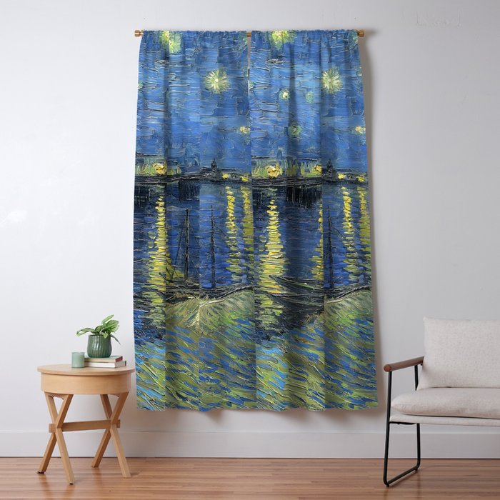 Vincent van Gogh Starry Night Over the Rhone (1888) enhanced with artificial intelligence Window Curtain Gallery Image 5
