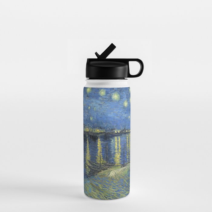Vincent van Gogh Starry Night Over the Rhone (1888) enhanced with artificial intelligence Water Bottle Gallery Image 1