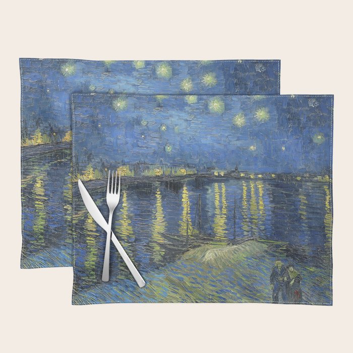 Vincent van Gogh Starry Night Over the Rhone (1888) enhanced with artificial intelligence Placemat Gallery Image 1