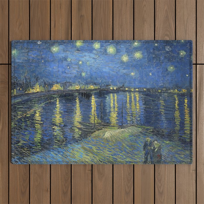Vincent van Gogh Starry Night Over the Rhone (1888) enhanced with artificial intelligence Outdoor Rug Gallery Image 1