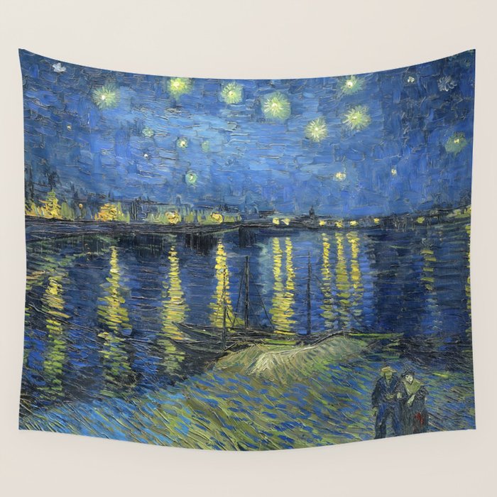 Vincent van Gogh Starry Night Over the Rhone (1888) enhanced with artificial intelligence Wall Tapestry Gallery Image 4