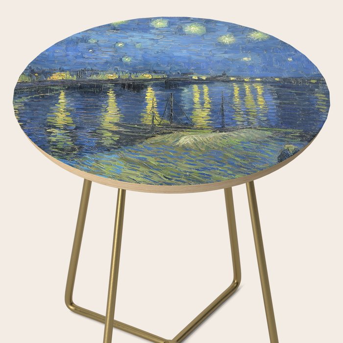 Vincent van Gogh Starry Night Over the Rhone (1888) enhanced with artificial intelligence Side Table Gallery Image 2