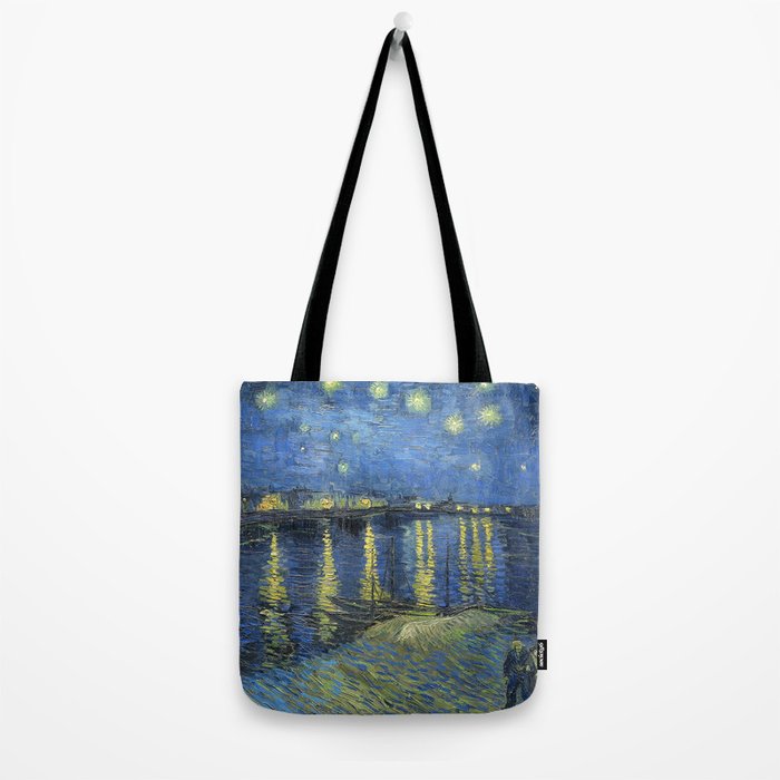 Vincent van Gogh Starry Night Over the Rhone (1888) enhanced with artificial intelligence Tote Bag Gallery Image 2