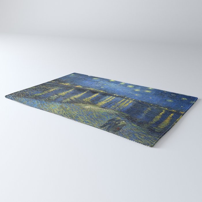 Vincent van Gogh Starry Night Over the Rhone (1888) enhanced with artificial intelligence Rug Gallery Image 3