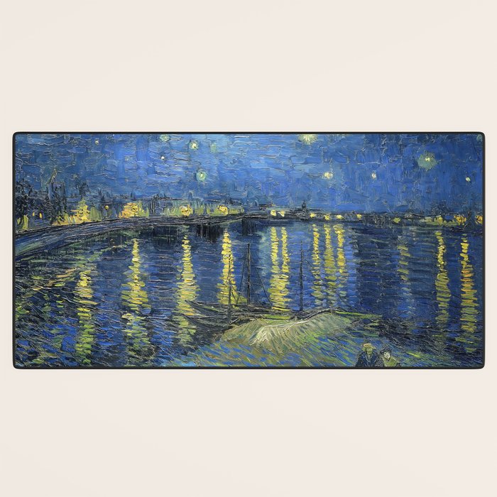 Vincent van Gogh Starry Night Over the Rhone (1888) enhanced with artificial intelligence Desk Mat Gallery Image 3
