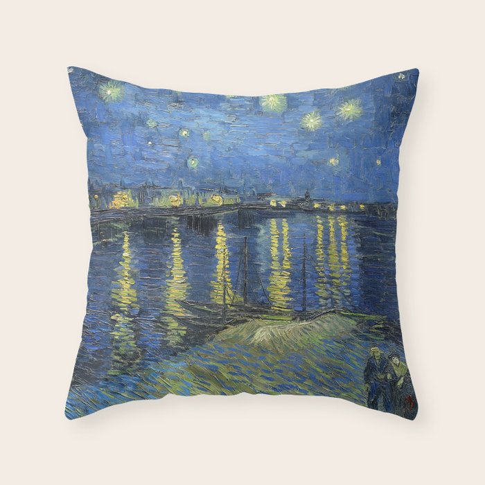 Vincent van Gogh Starry Night Over the Rhone (1888) enhanced with artificial intelligence Throw Pillow Gallery Image 6