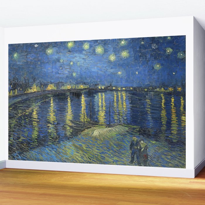 Vincent van Gogh Starry Night Over the Rhone (1888) enhanced with artificial intelligence Wall Mural Gallery Image 2