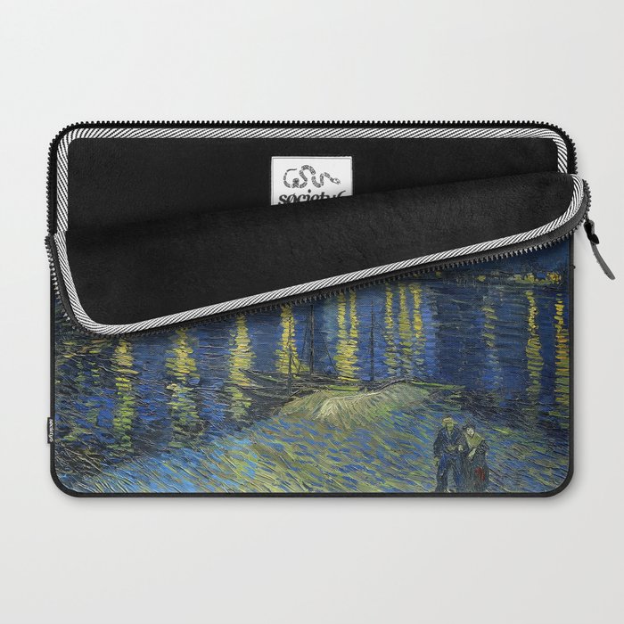 Vincent van Gogh Starry Night Over the Rhone (1888) enhanced with artificial intelligence Laptop Sleeve Gallery Image 2