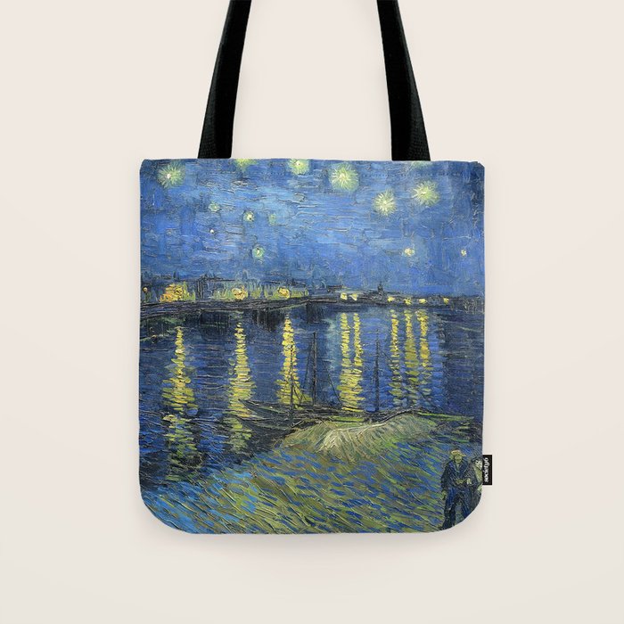 Vincent van Gogh Starry Night Over the Rhone (1888) enhanced with artificial intelligence Tote Bag Gallery Image 1
