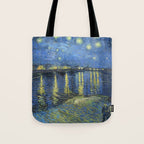 Vincent van Gogh Starry Night Over the Rhone (1888) enhanced with artificial intelligence Tote Bag Gallery Image 1