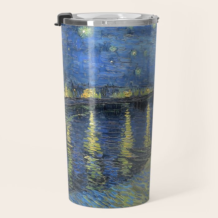 Vincent van Gogh Starry Night Over the Rhone (1888) enhanced with artificial intelligence Travel Mug Gallery Image 3
