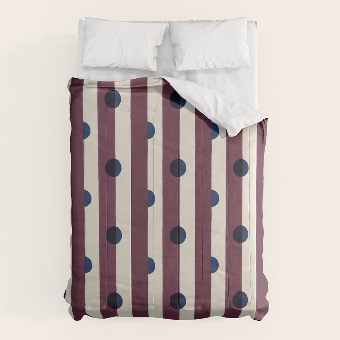 Burgundy Stripes and Navy Dots Modern Pattern Comforter Gallery Image 6