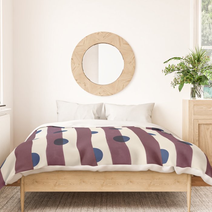 Burgundy Stripes and Navy Dots Modern Pattern Duvet Cover Gallery Image 3