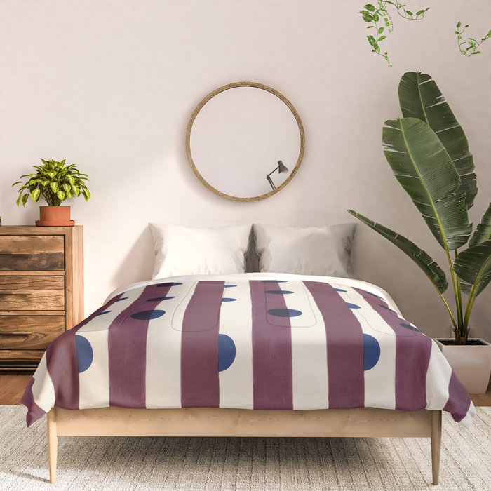Burgundy Stripes and Navy Dots Modern Pattern Comforter Gallery Image 3