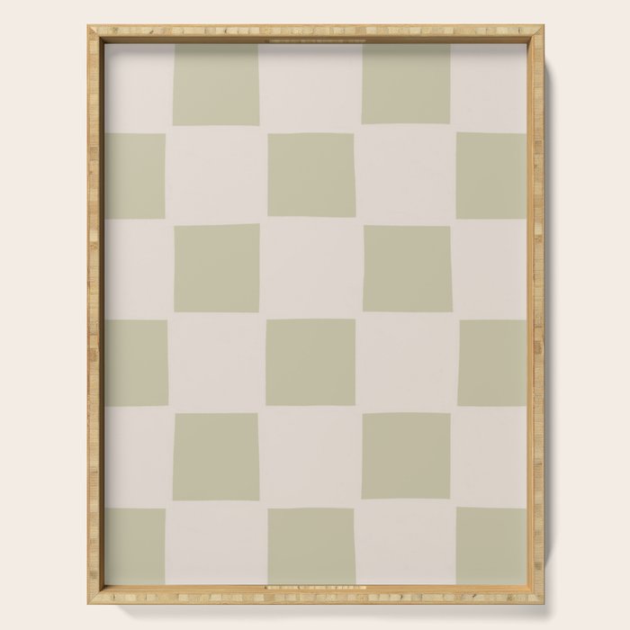 Playful check in olive green Serving Tray Gallery Image 1