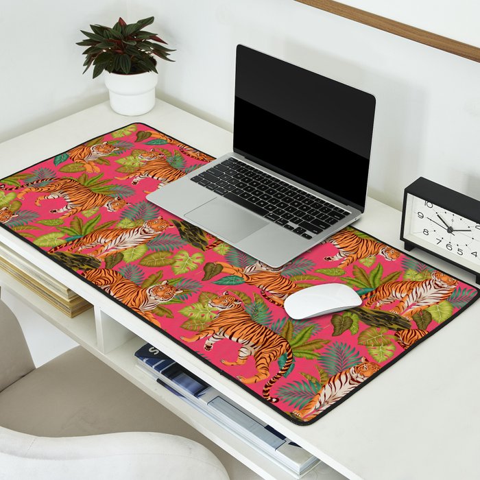 Tropical Tigers In Hot Pink Desk Mat Gallery Image 2