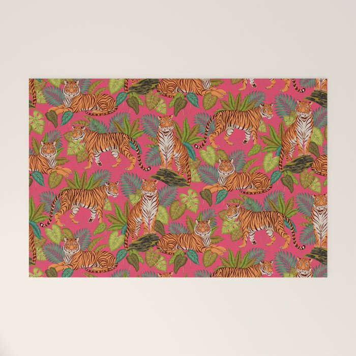 Tropical Tigers In Hot Pink Welcome Mat Gallery Image 1