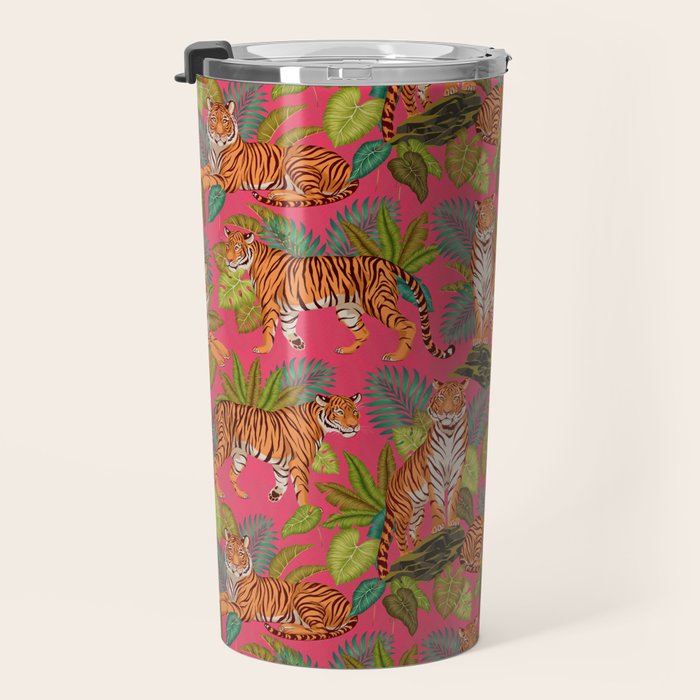 Tropical Tigers In Hot Pink Travel Mug Gallery Image 3