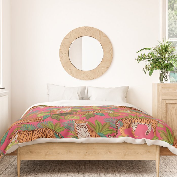 Tropical Tigers In Hot Pink Duvet Cover Gallery Image 3
