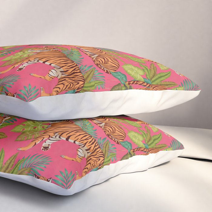 Tropical Tigers In Hot Pink Pillow Sham Gallery Image 3