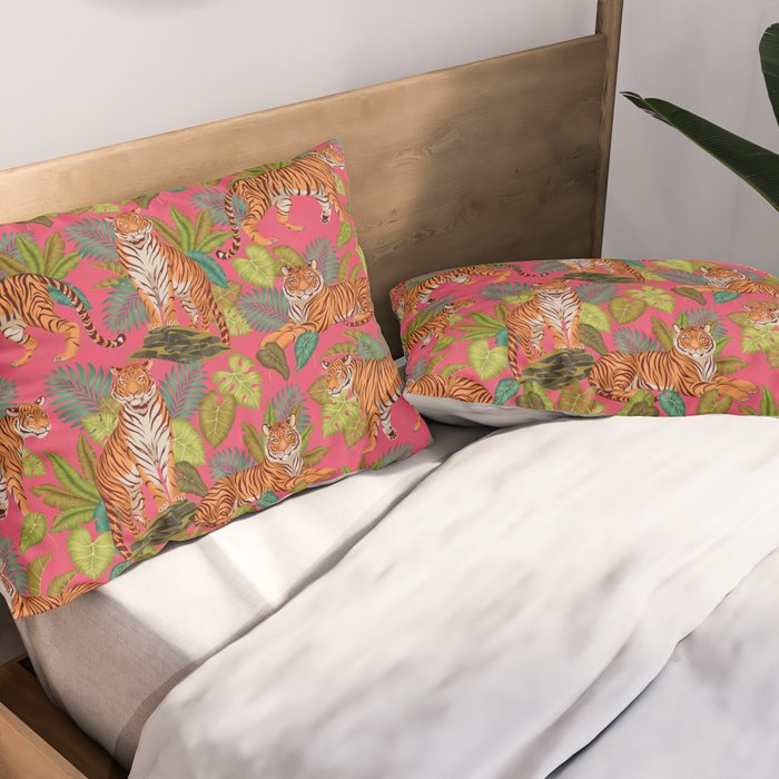 Tropical Tigers In Hot Pink Pillow Sham Gallery Image 2