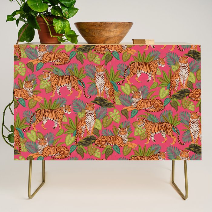Tropical Tigers In Hot Pink Credenza Gallery Image 1