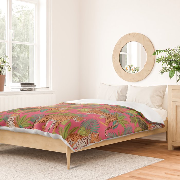 Tropical Tigers In Hot Pink Duvet Cover Gallery Image 2