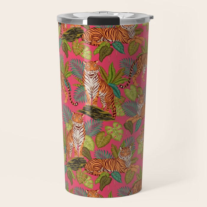 Tropical Tigers In Hot Pink Travel Mug Gallery Image 1