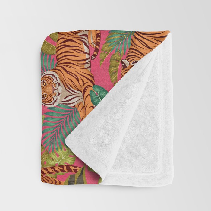 Tropical Tigers In Hot Pink Throw Blanket Gallery Image 3