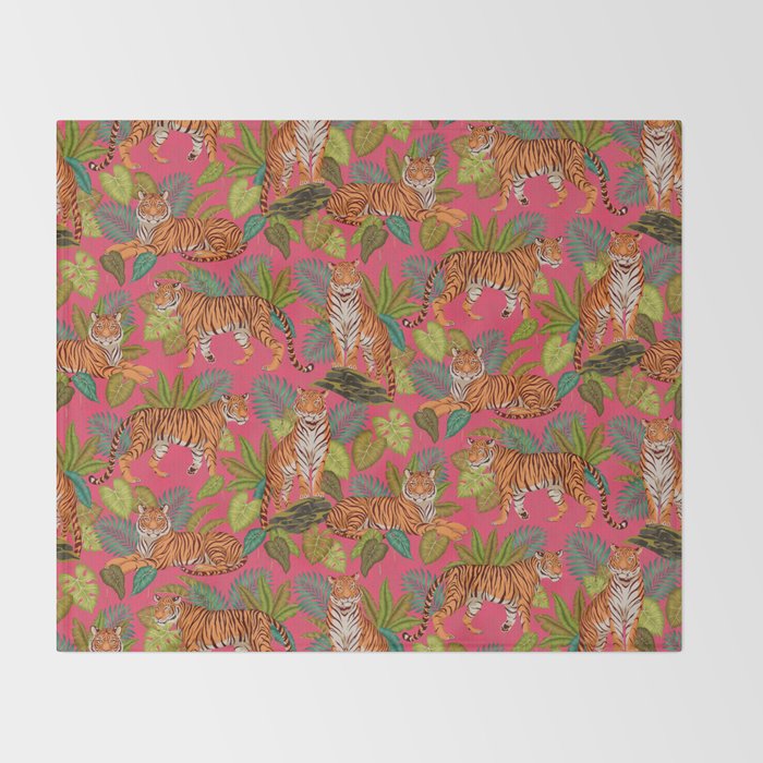 Tropical Tigers In Hot Pink Throw Blanket Gallery Image 2