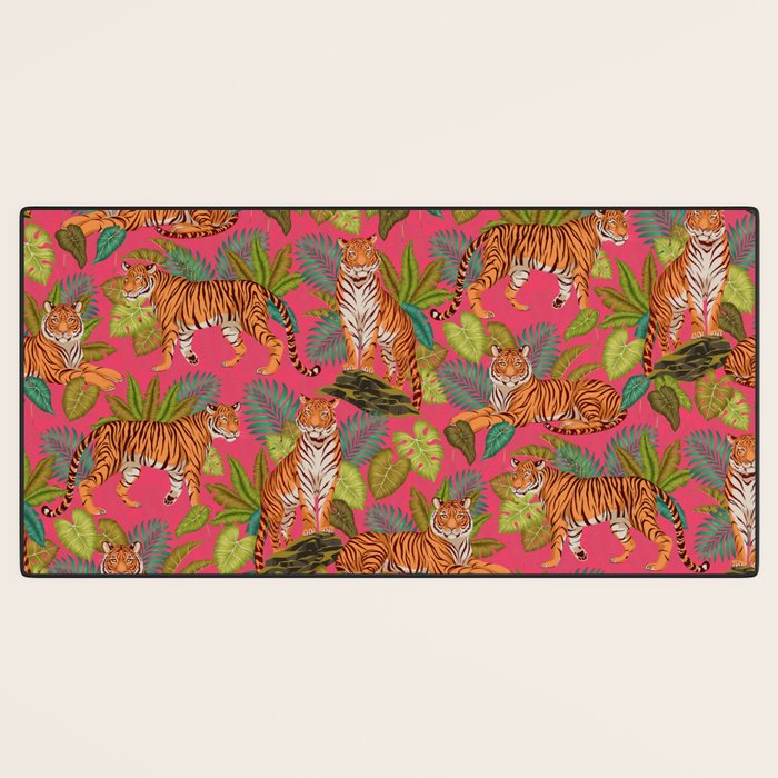 Tropical Tigers In Hot Pink Desk Mat Gallery Image 3