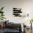 Stripes Black & White Minimalist Abstract Mid century Ink Art Dark Brush Strokes Wood Wall Art Gallery Image 2