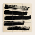 Stripes Black & White Minimalist Abstract Mid century Ink Art Dark Brush Strokes Wood Wall Art Gallery Image 1