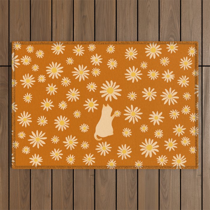 Hidden cat 44o Autumn flowers fall Outdoor Rug Gallery Image 1