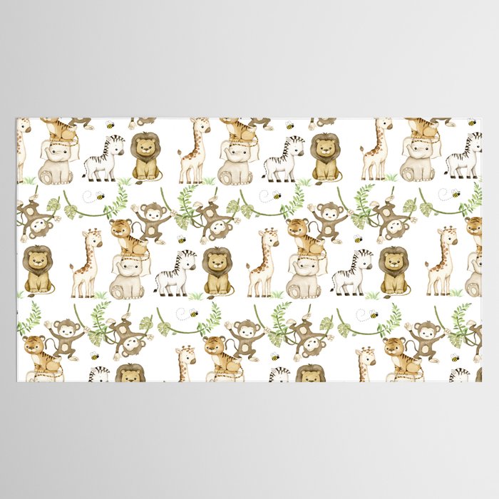 Watercolor Safari Jungle Animals  Tablecloth Gallery Image 2